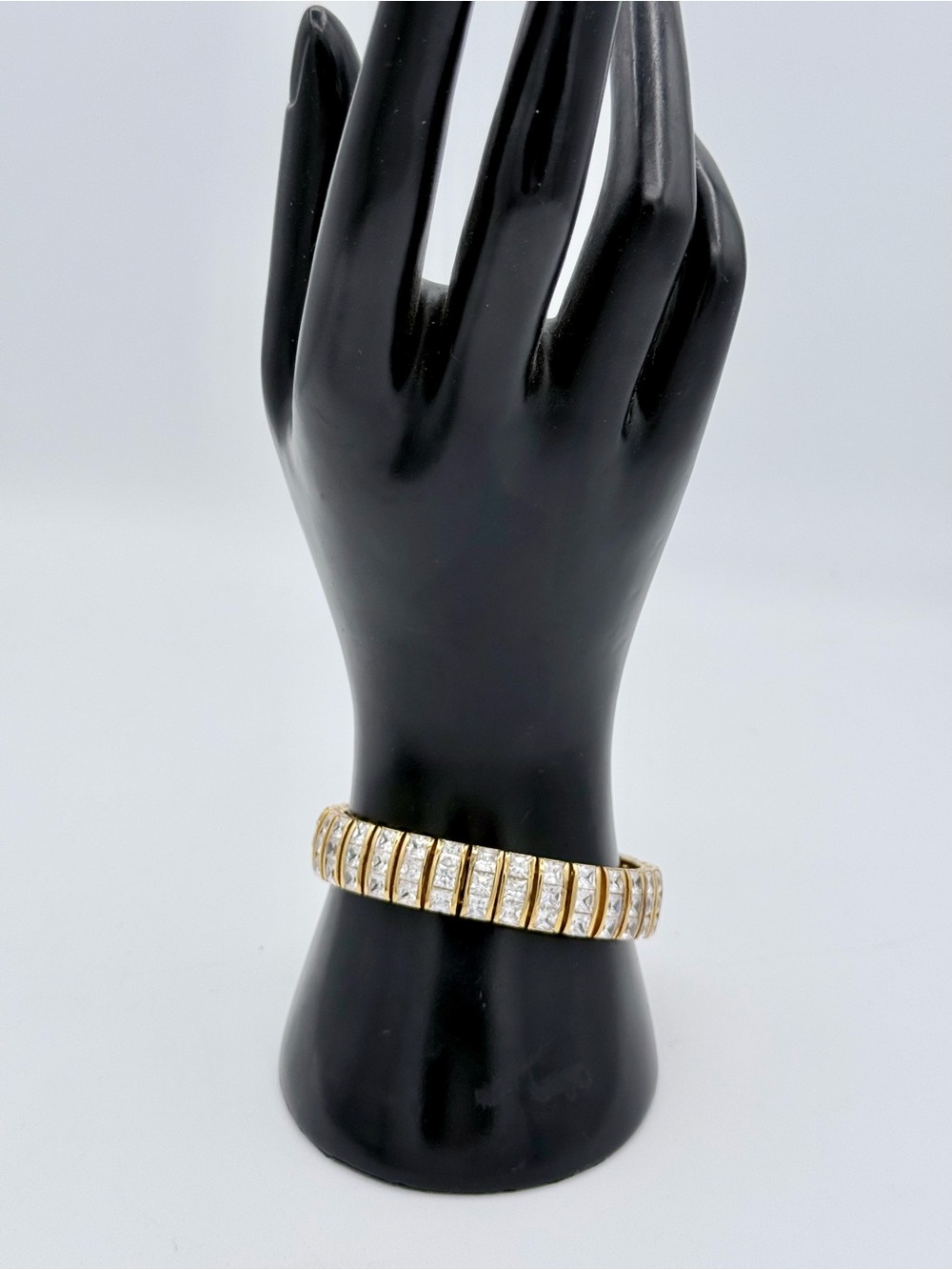 Vintage PJM Sterling Silver Gold Plated CZ Bracelet 7”x .5”
